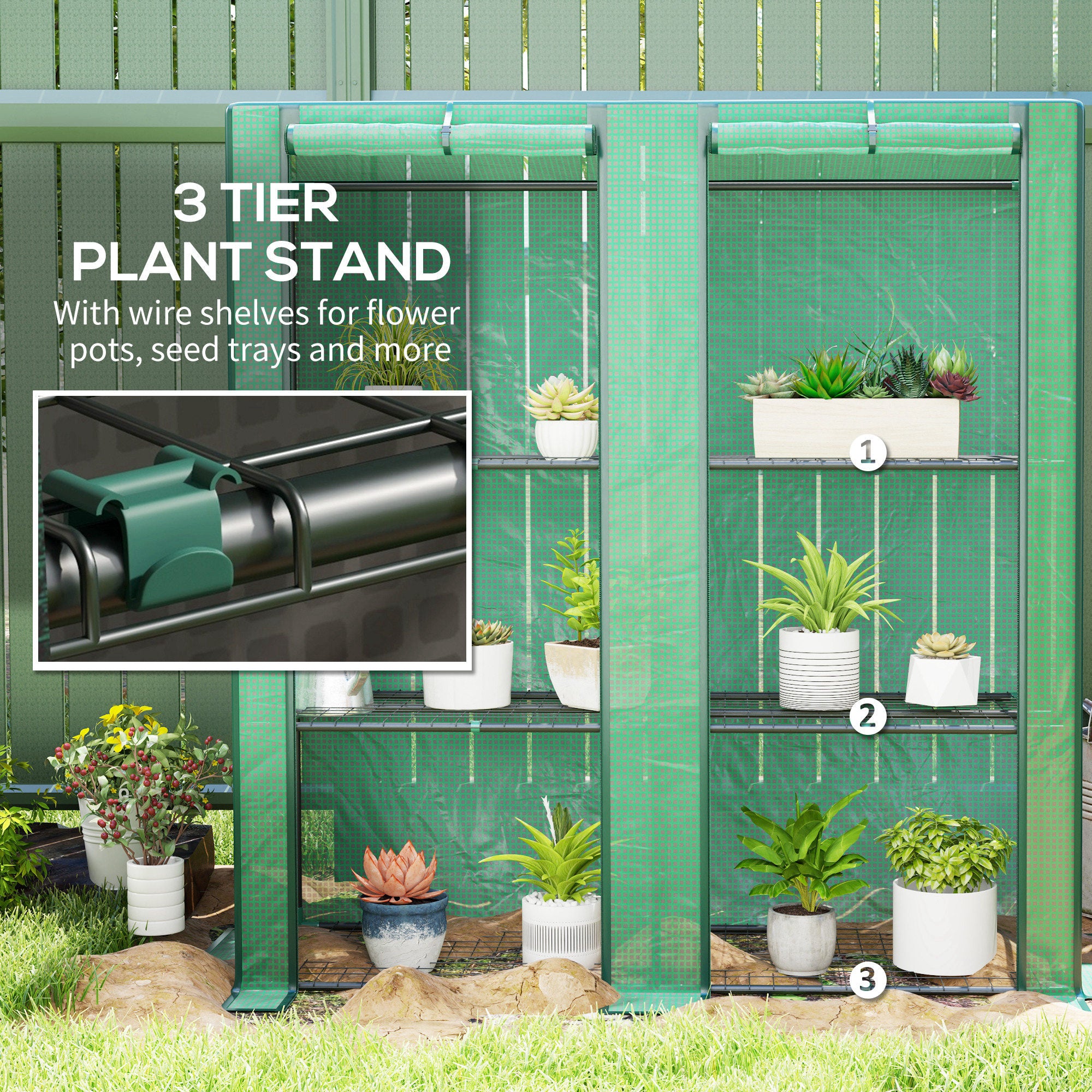 Outsunny Three-Tier Mini Greenhouse - Green