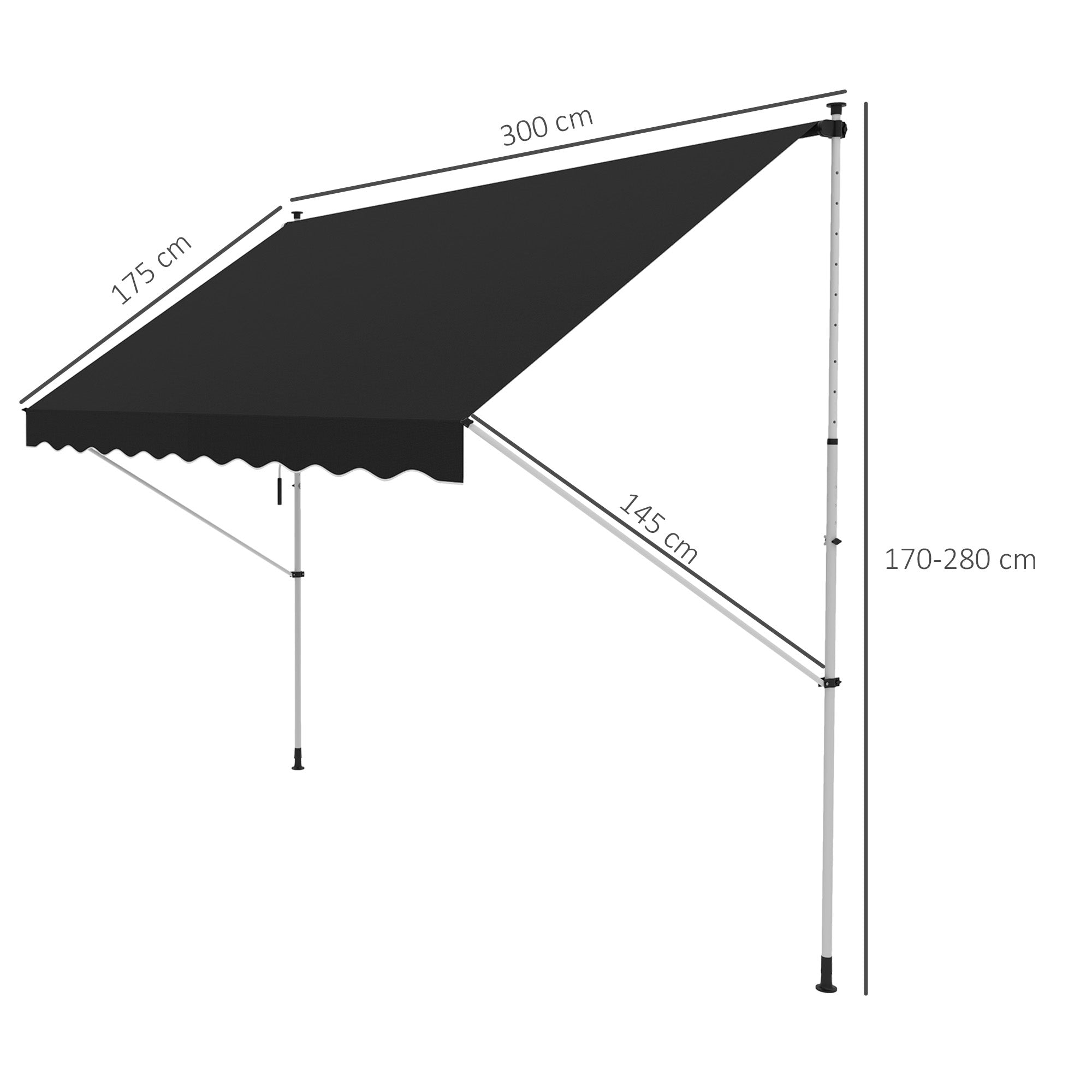 Outsunny 3x1.5m Adjustable Outdoor Aluminium Frame Awning Black