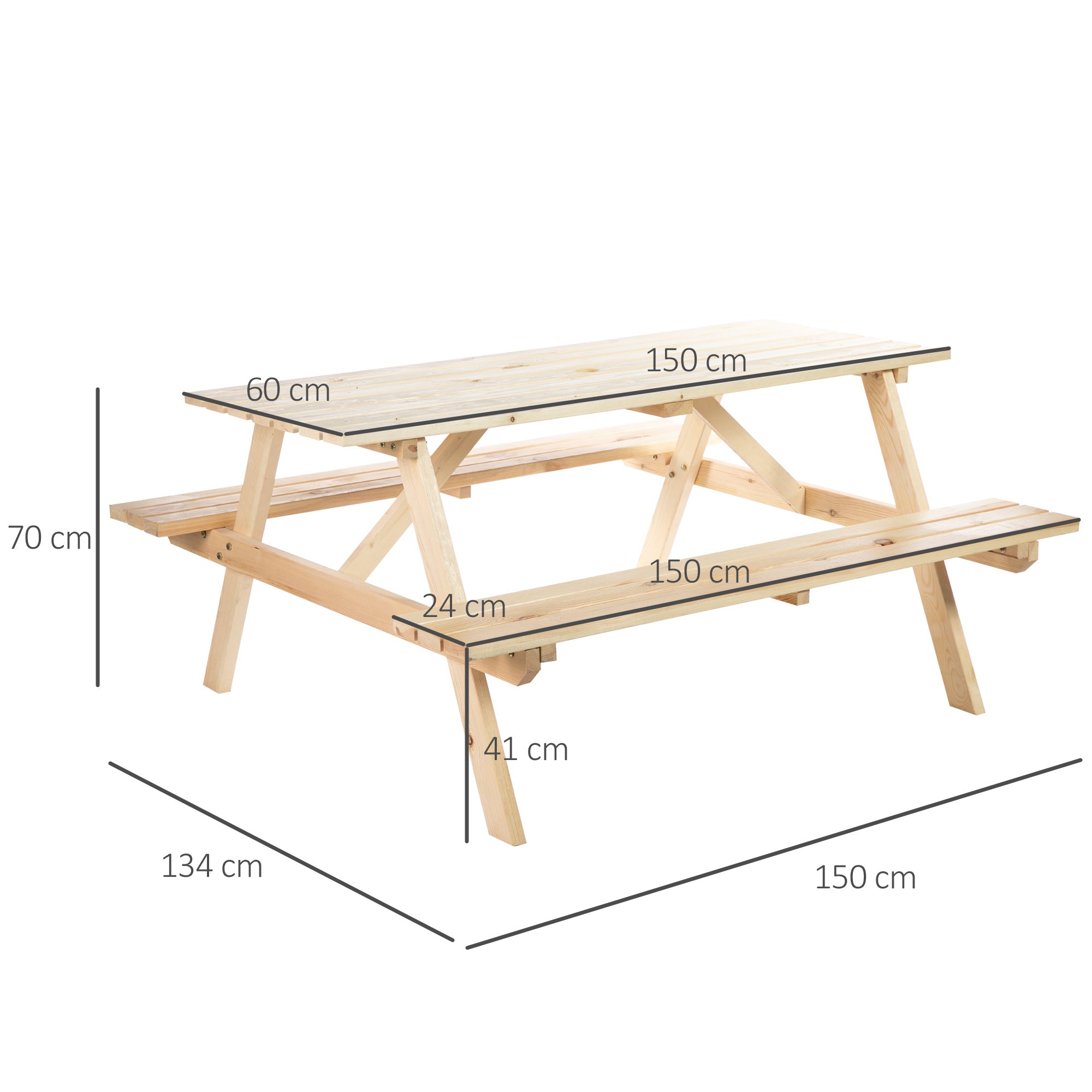 Outsunny 4 Seater Wooden Picnic Table Bench for Outdoor Garden or Patio with Parasol Cutout 150 cm Natural