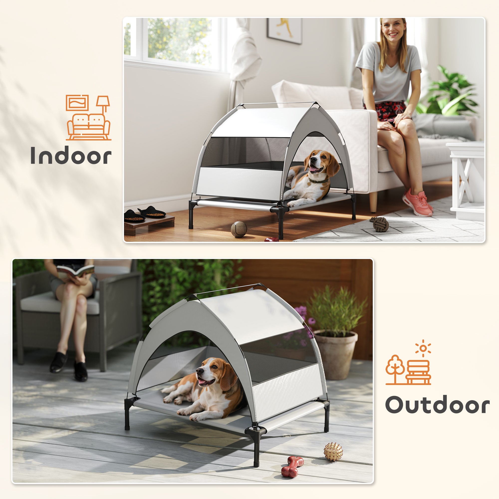 PawHut Portable Elevated Dog Bed with Removable Canopy, Cooling Raised Pet Cot for Small Medium Dogs, 76 x 61 x 60 cm