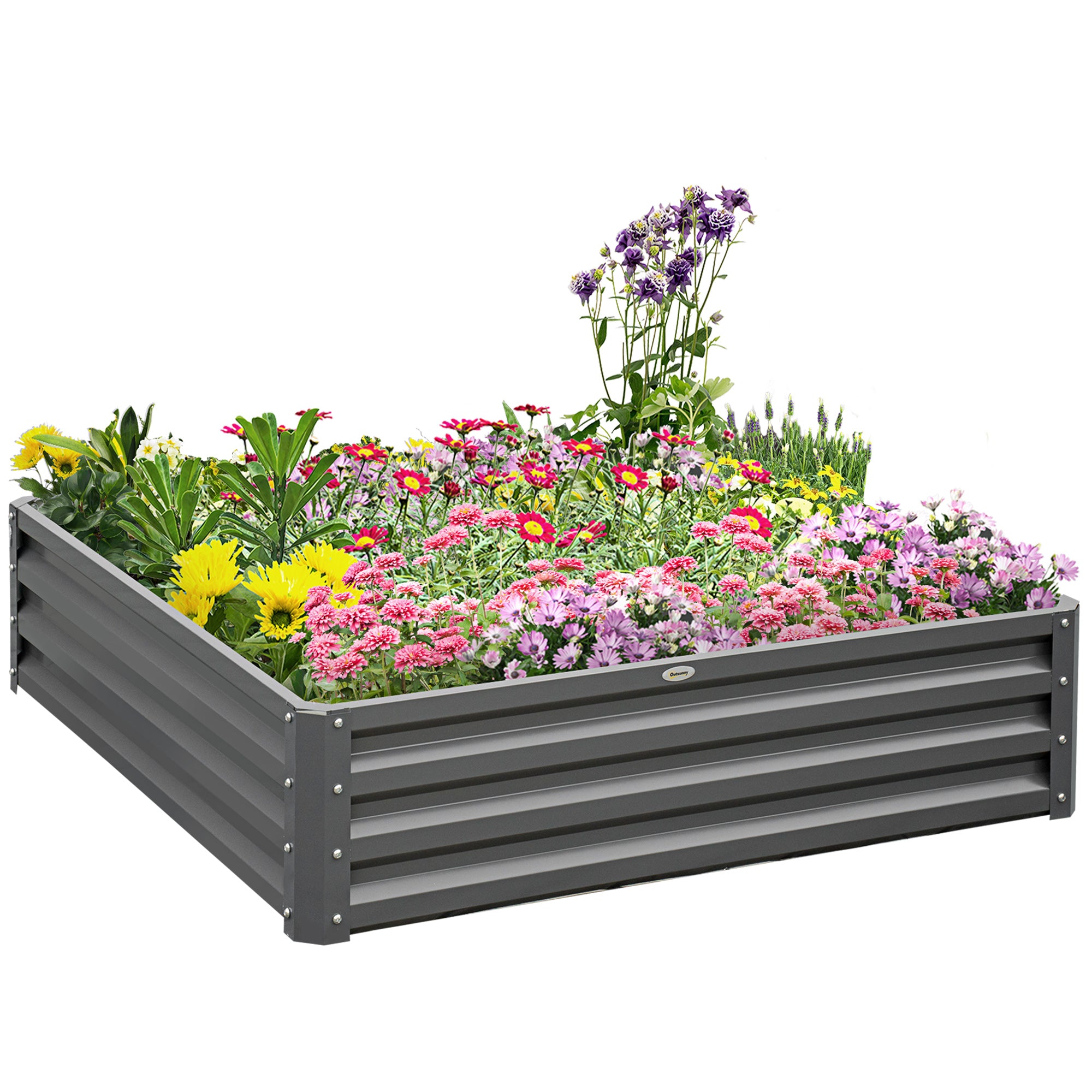 Outsunny 432L Square Raised Garden Bed Box Steel Frame for Vegetables, Flowers and Herbs, 120 x 120 x 30cm, Light Grey