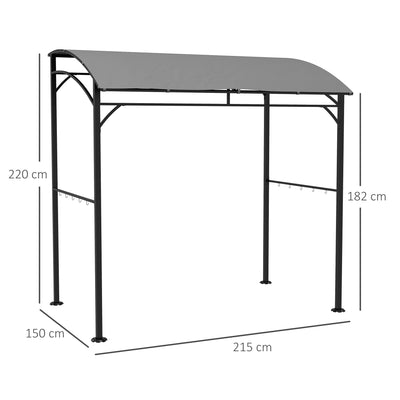 Outsunny 2.2 x 1.5 m BBQ Grill Gazebo Tent, Garden Grill with Metal Frame, Curved Canopy and 10 Hooks, Outdoor Sun Shade, Grey 