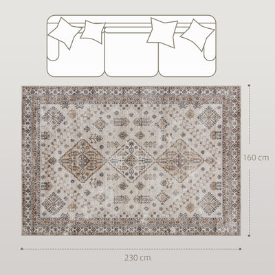 HOMCOM Vintage Area Rug, Non-Slip Washable Rug, Flannel Floor Carpet for Living Room, Bedroom, Dining Room, Home Office, 230 x 160 cm, Beige 