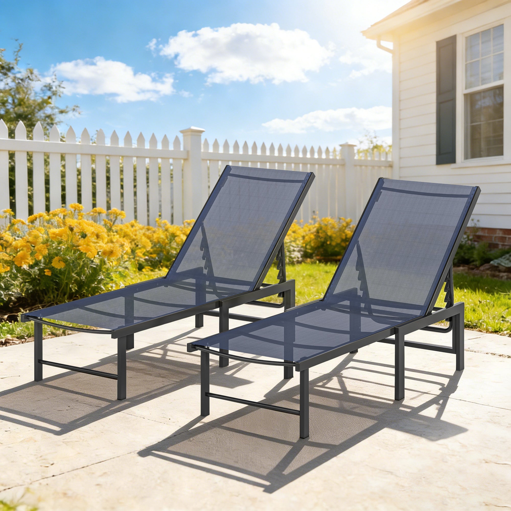 Outsunny Set of Two Reclining Sun Loungers - Dark Blue 