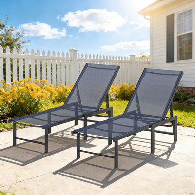 Outsunny Set of Two Reclining Sun Loungers - Dark Blue 