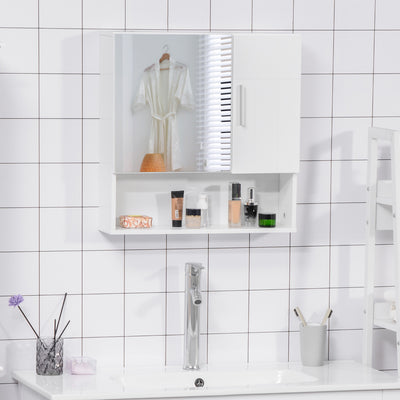 kleankin Bathroom Mirror Cabinet, Wall Mounted Storage Cupboard Organizer with Double Doors and Adjustable Shelf, White 