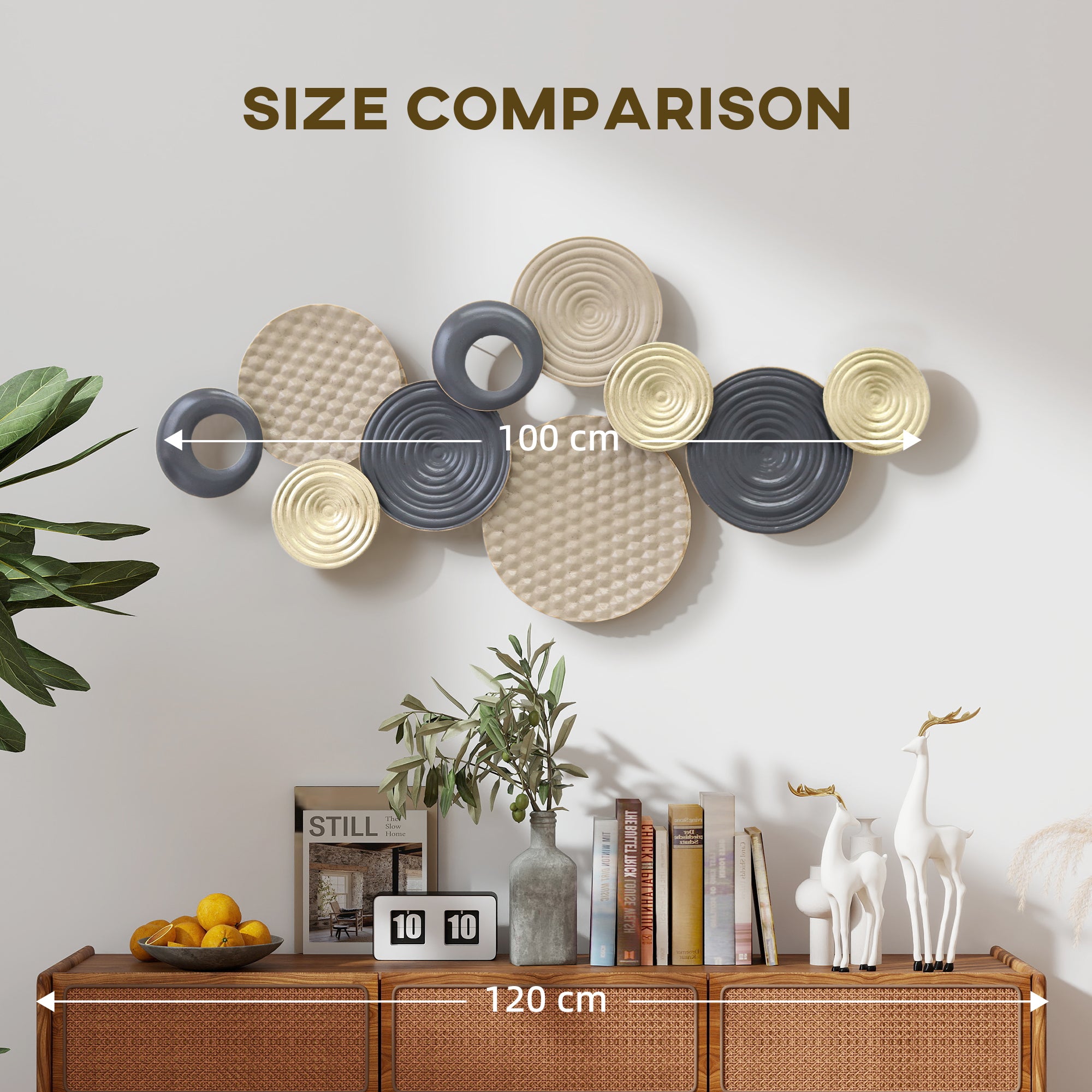 HOMCOM Metal Wall Art, Modern Hanging Wall Decor with Multi-Disc Design for Living Room Bedroom Dining Room 