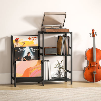 HOMCOM 3-Tier Record Player Stand, End Table for Living Room, Bedroom - Black Wood Effect 