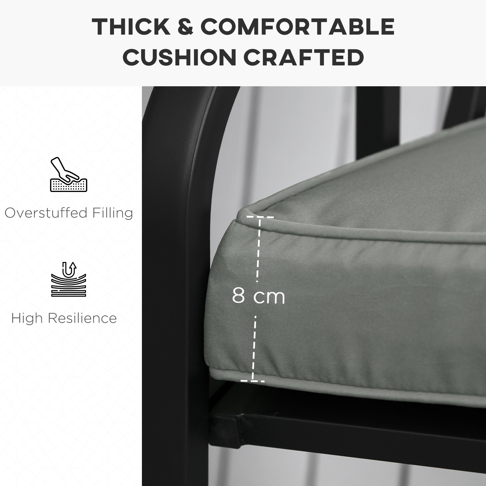 Outsunny Garden Bench Cushion 2 Seater Loveseat Seat Pad for Patio Swing Furniture for Indoor & Outdoor Use, 120 x 50 x 8 cm, Grey 