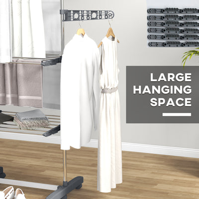 HOMCOM Three-Shelf Collapsing Clothes Horse, With Side Arms and Wheels - Grey 