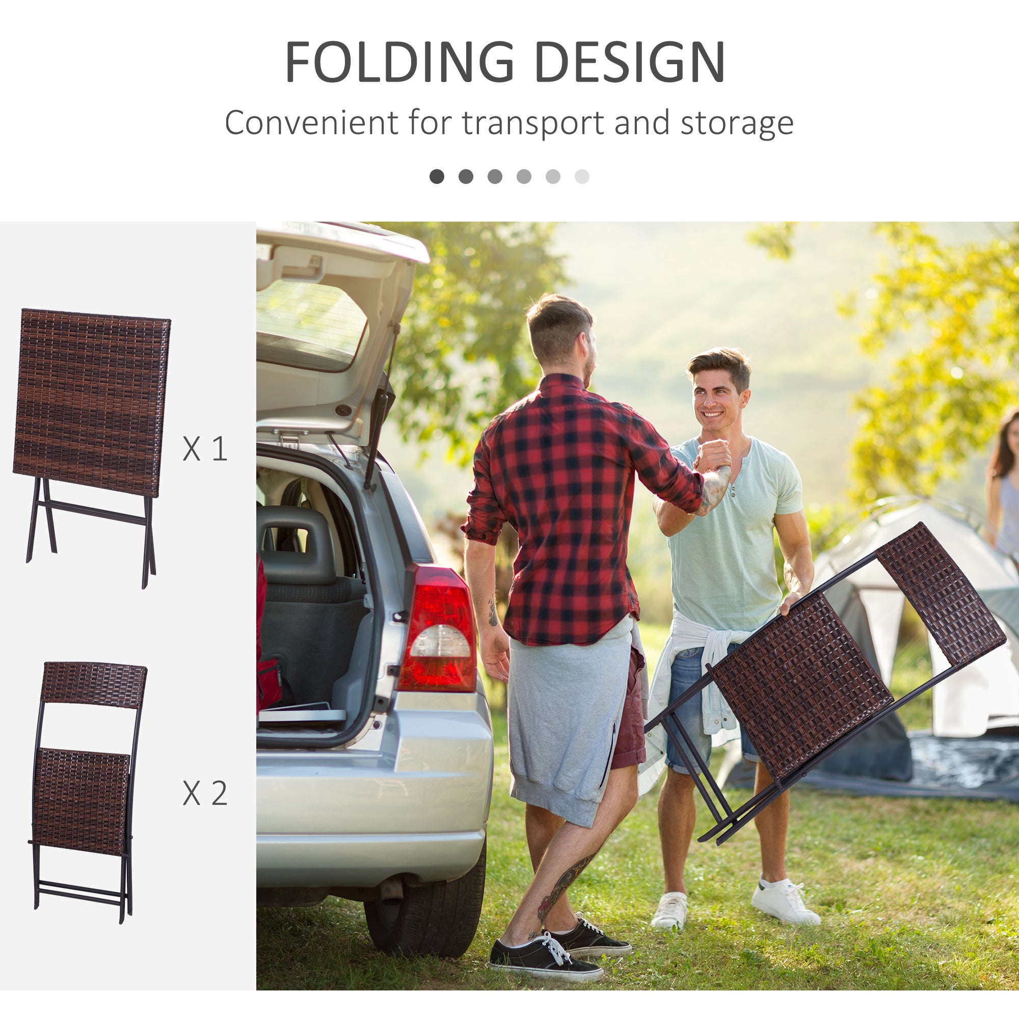 Outsunny 2-Seater Rattan Bistro Set: 1 x table, 2 x chairs-Brown 