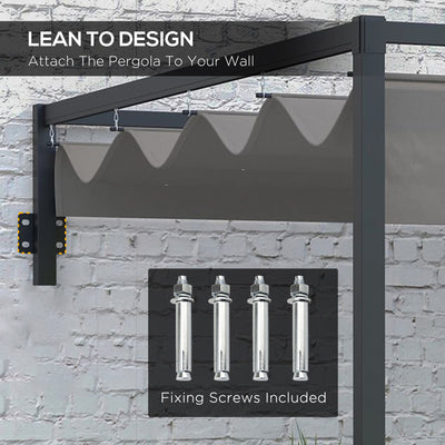 Outsunny 2 x 3(m) Lean To Steel Pergola, with Moving Fabric Canopy - Dark Grey 