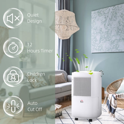 HOMCOM 10L/Day 2200ML Portable Quiet Dehumidifier with WiFi Smart App Control, Electric Moisture Air Dehumidifier for Home Laundry Basement 
