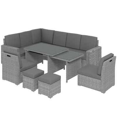 Outsunny Seven-Piece Rattan Garden Sofa Set, with Expanding Table - Light Grey 