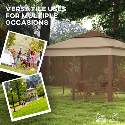 Outsunny 3 x 3(m) Pop Up Gazebo, Double-roof Garden Tent with Netting and Carry Bag, Party Event Shelter for Outdoor Patio, Khaki 