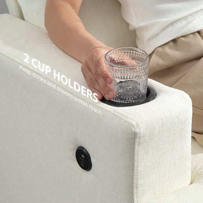 HOMCOM 3 Seater Sofa with USB Ports & Cup Holders - Cream White 