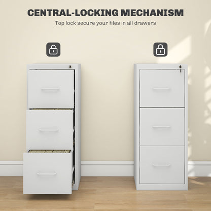 HOMCOM Three-Drawer Modern Steel Filing Cabinet - Cream 