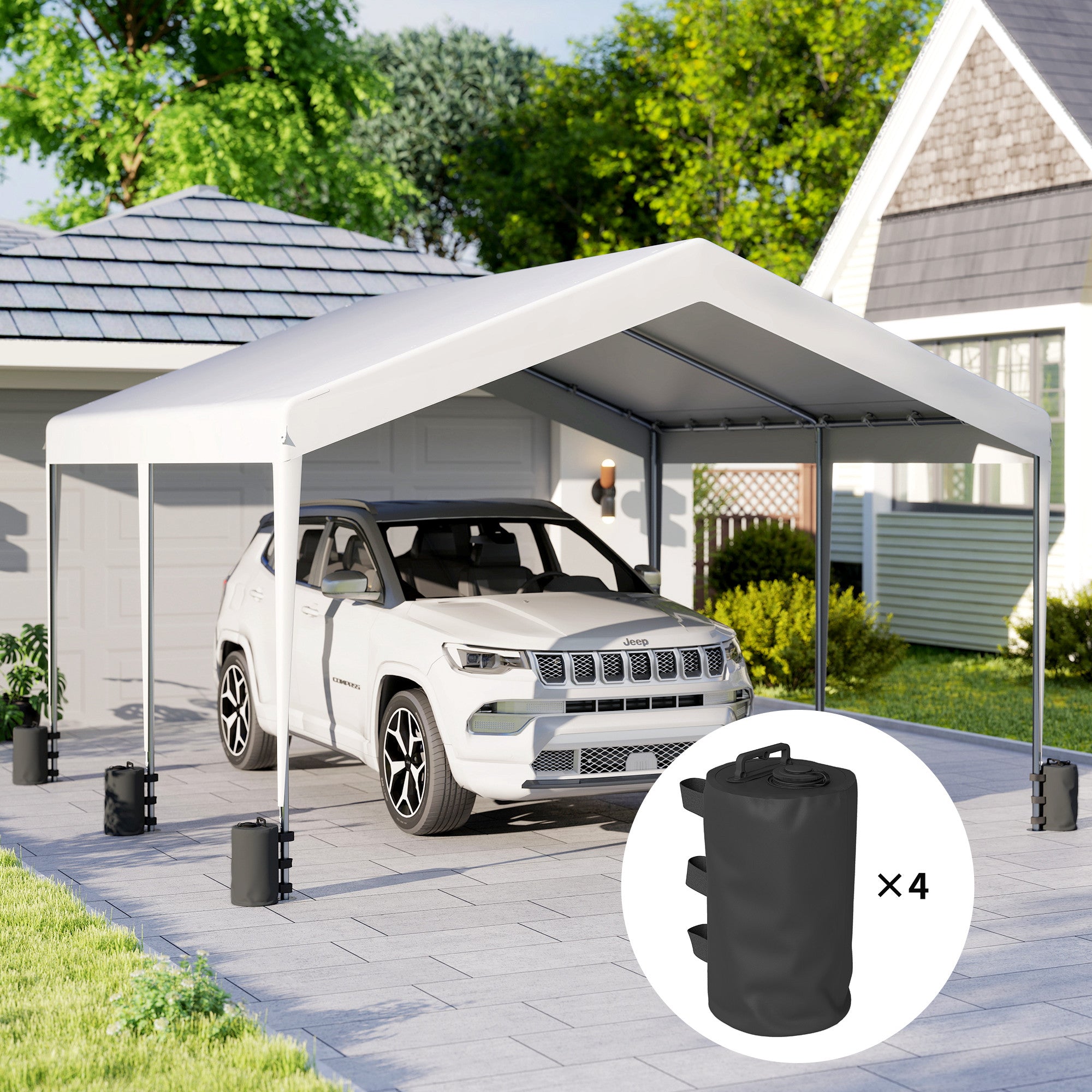 Outsunny Set of 4 Gazebo Weights Sand Bags, Gazebo Water Weights Bags with Carry Handles for Garden Marquee, Parasol, Black 