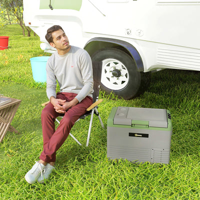 Outsunny 40L Portable Car Refrigerator - Light Green and Grey 
