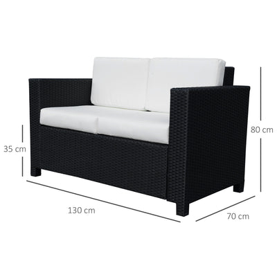 Outsunny 2 Seater Garden Furniture, Rattan Sofa with Soft Padded Cushion and Armrests, Wicker Garden Loveseat for Patio, Black 