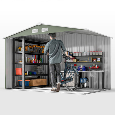 Outsunny 9 x 6ft Metal Garden Shed, Outdoor Storage Tool House with Ventilation Slots, Foundation Kit and Lockable Double Doors, Light Green 