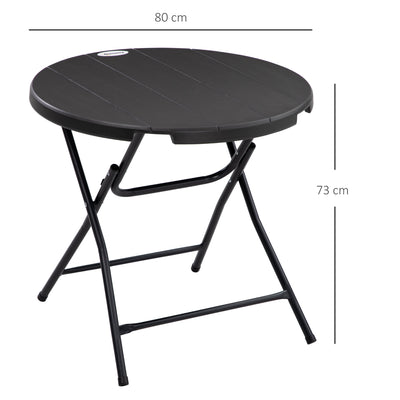 Outsunny Foldable Round Garden Table for 4, Outdoor Dining Table with HDPE Tabletop and Steel Frame, 80 x 80 x 73 cm, Dark Grey 