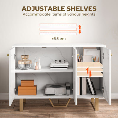 HOMCOM Sideboard Storage Cabinet, Modern Storage Cupboard with Adjustable Shelves and Metal Legs for Living Room, Kitchen, Dining Room, Entryway, White Marble Tone 