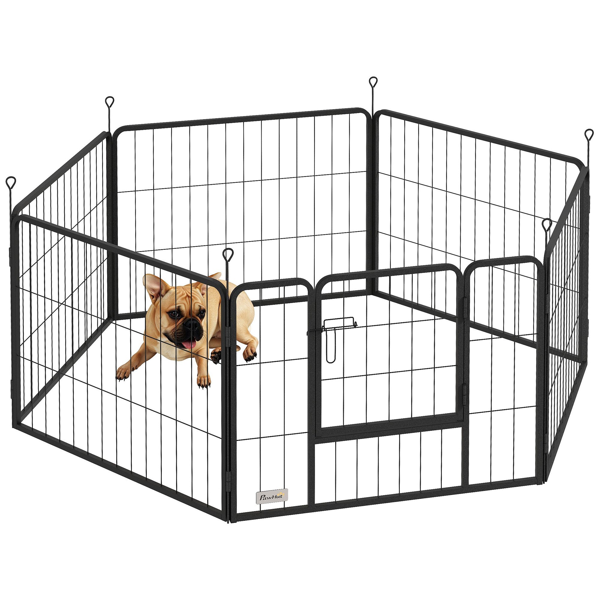 PawHut 6 Panels Dog Playpen, Portable Detachable Puppy Pen with Door, for Small Dogs, 60cm High, Black 