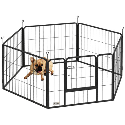 PawHut 6 Panels Dog Playpen, Portable Detachable Puppy Pen with Door, for Small Dogs, 60cm High, Black 
