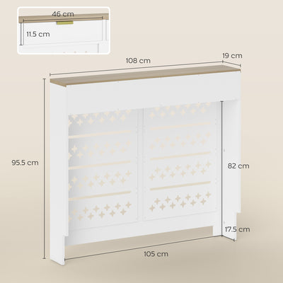 HOMCOM 108 x 19 cm Minimal Radiator Cover, with 2 Drawers - White 