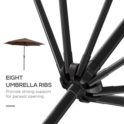Outsunny 3(m) Tilting Parasol Garden Umbrellas, Outdoor Sun Shade with 8 Ribs, Tilt and Crank Handle for Balcony, Bench, Garden, Coffee 