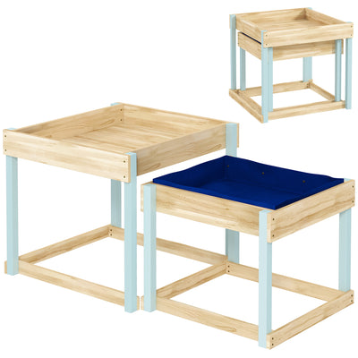 AIYAPLAY 2 PCS Wooden Outdoor Sand and Water Play Tables with Bottom Liner for Kids Aged 3-8 Years Old, Natural Wood Finish 