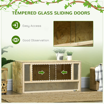 PawHut Reptile Terrarium Vivarium Habitat w/ Transparent Sliding Doors, Breathable Mesh, for Lizards, Horned Frogs, Snakes and Chameleons, 80 x 40 x 40 cm 