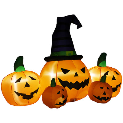 Outsunny 6ft Inflatable Halloween Large Pumpkin in Hat with Four Small Pumpkins, Blow-Up Outdoor LED Display for Lawn, Garden, Party 