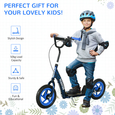 AIYAPLAY Kids Scooter with Adjustable Handlebar, Children's Kick Scooter with Non-slip Footplate, Rear Brake, Kickstand, Blue 