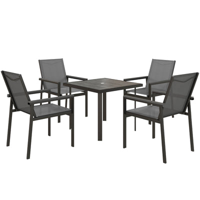Outsunny Five-Piece Metal Dining Set, with Glass-Top Table - Grey 