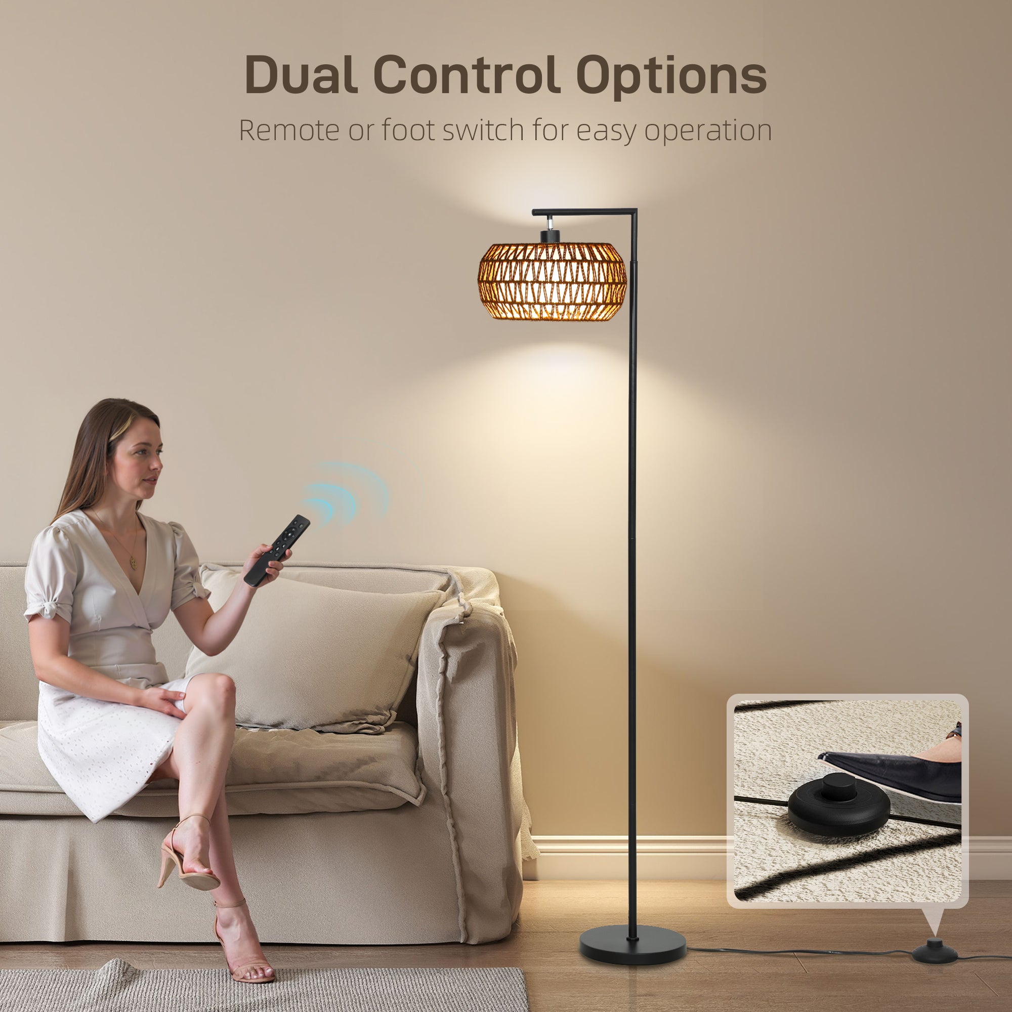 HOMCOM Boho Dimmable Floor Lamp - Black 