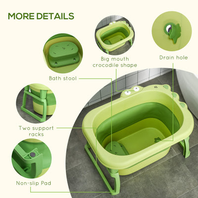 HOMCOM Foldable Baby Bathtub, with Stool - Green 