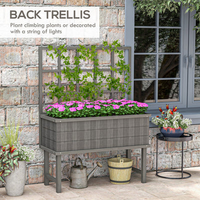 Outsunny 45 x 105cm Wooden Garden Planter, with Trellis - Grey 