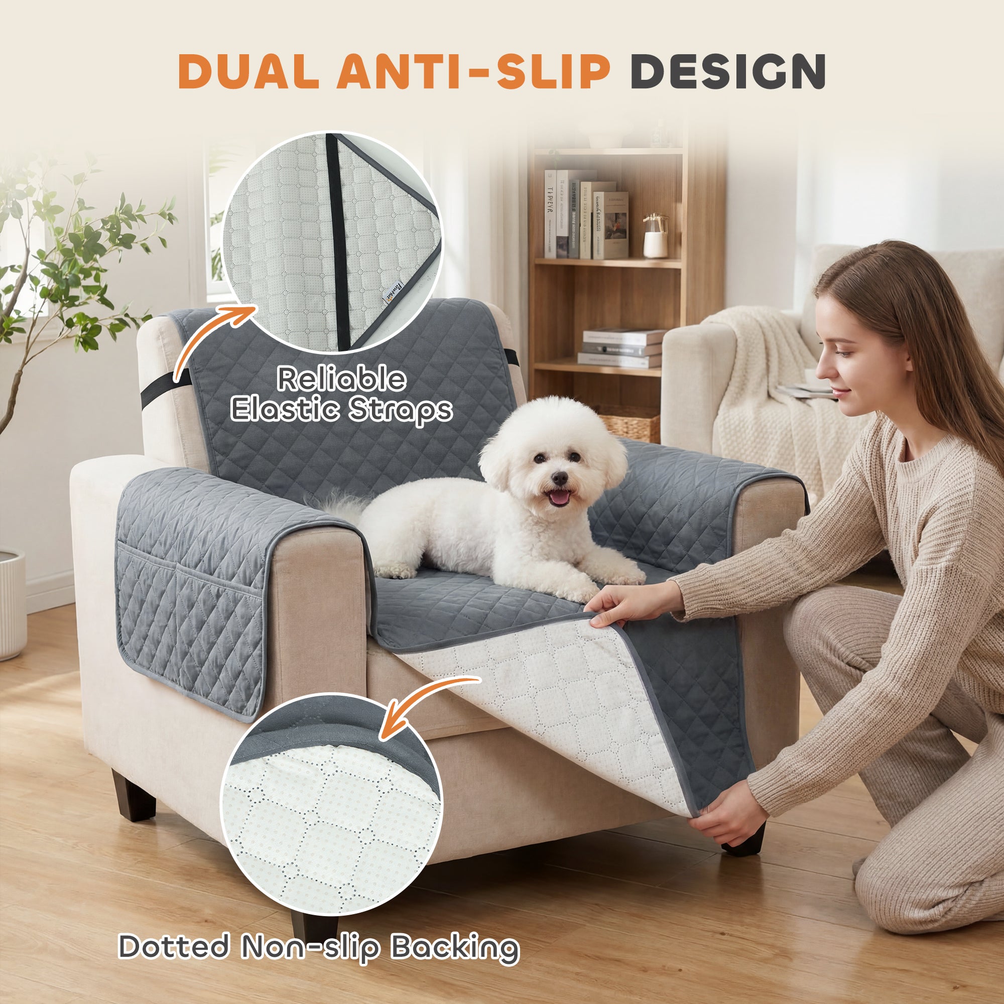 PawHut Waterproof Sofa Cover, Soft Couch Cover for Dogs Cats Pets, Non Slip Sofa Slipcoevr with Elastic Straps 