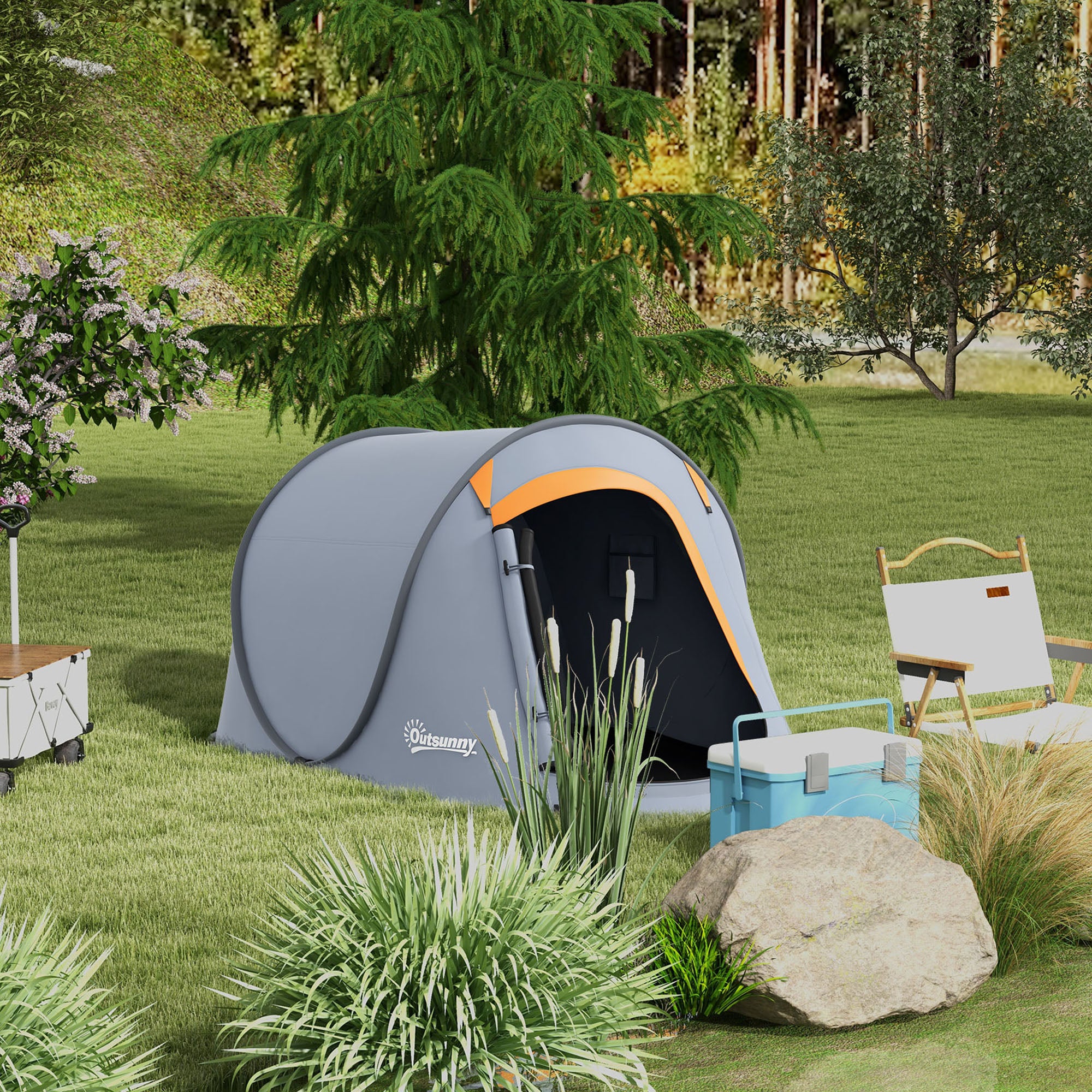 Outsunny Two-Man Pop-Up Dome Tent, with Accessories - Grey 