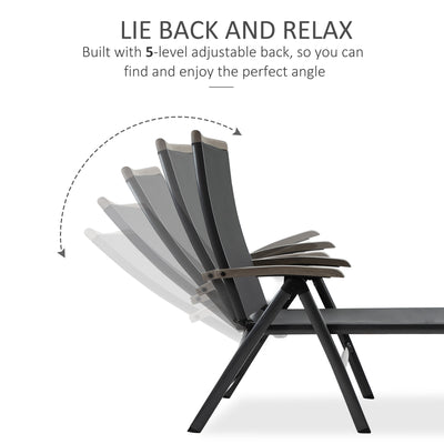 Outsunny Outdoor Folding Sun Lounger, 5-Position Adjustable Chaise Lounge Chair with Aluminium Frame for Patio, Pool and Garden, Grey 