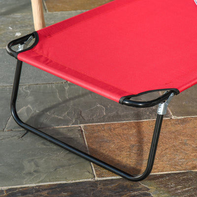 Outsunny Foldable Outdoor Sun Lounger Adjustable Backrest Reclining Chair with Pillow and Reading Hole Garden Beach, Red 