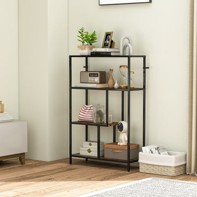 HOMCOM 4-Tier Bookshelf with Open Shelves - Rustic Brown 