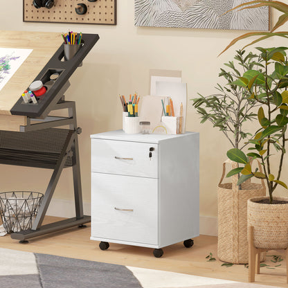 HOMCOM Two Drawer Lockable Filing Cabinet - White Wood Grain 