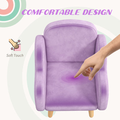 ZONEKIZ Kids Armchair Toddler Sofa Children Chair with Arm Rest, Wooden Frame, Velvet, PP Legs, Cloud Shape, for Ages 1.5-3 Years - Purple 