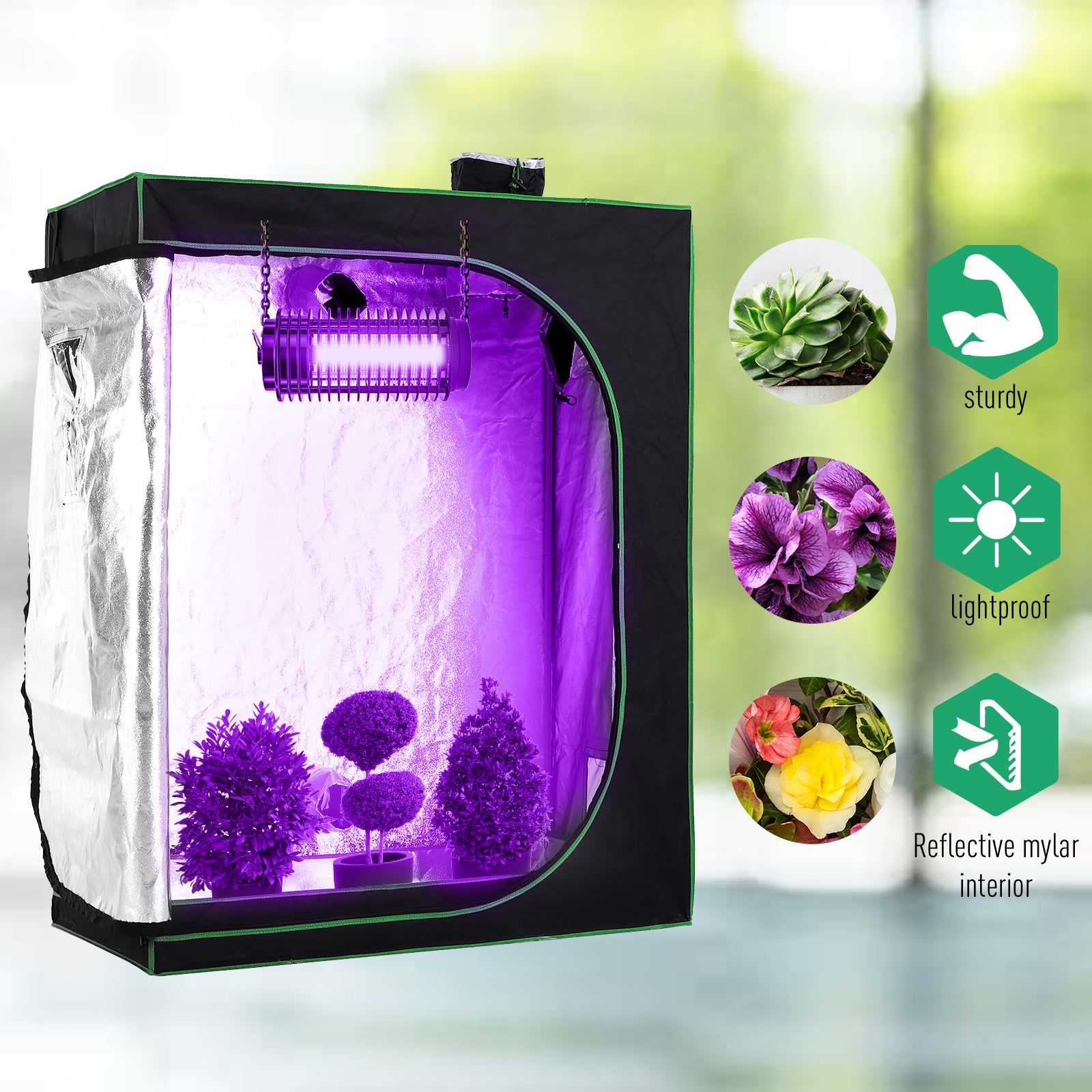 Outsunny Grow Tent Reflective Mylar Hydroponic with Adjustable Vents and Floor Tray for Indoor Plant Growing, 120 x 60 x 150 cm (47" x 23.5" W x 59") 