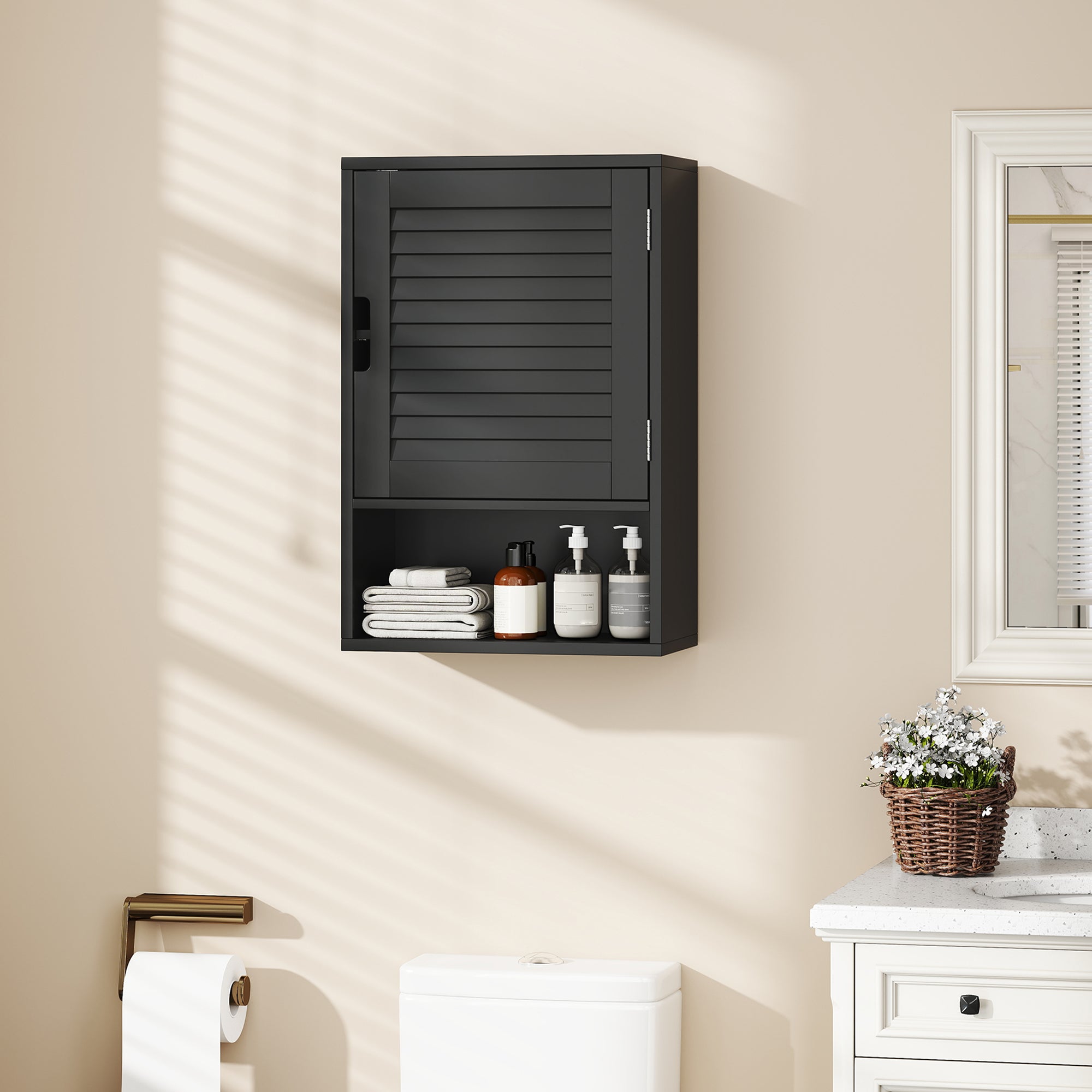 HOMCOM Bathroom Cabinet, Wall Mounted Storage Cabinet with Adjustable Shelves, 40 x 20 x 60 cm, Black 