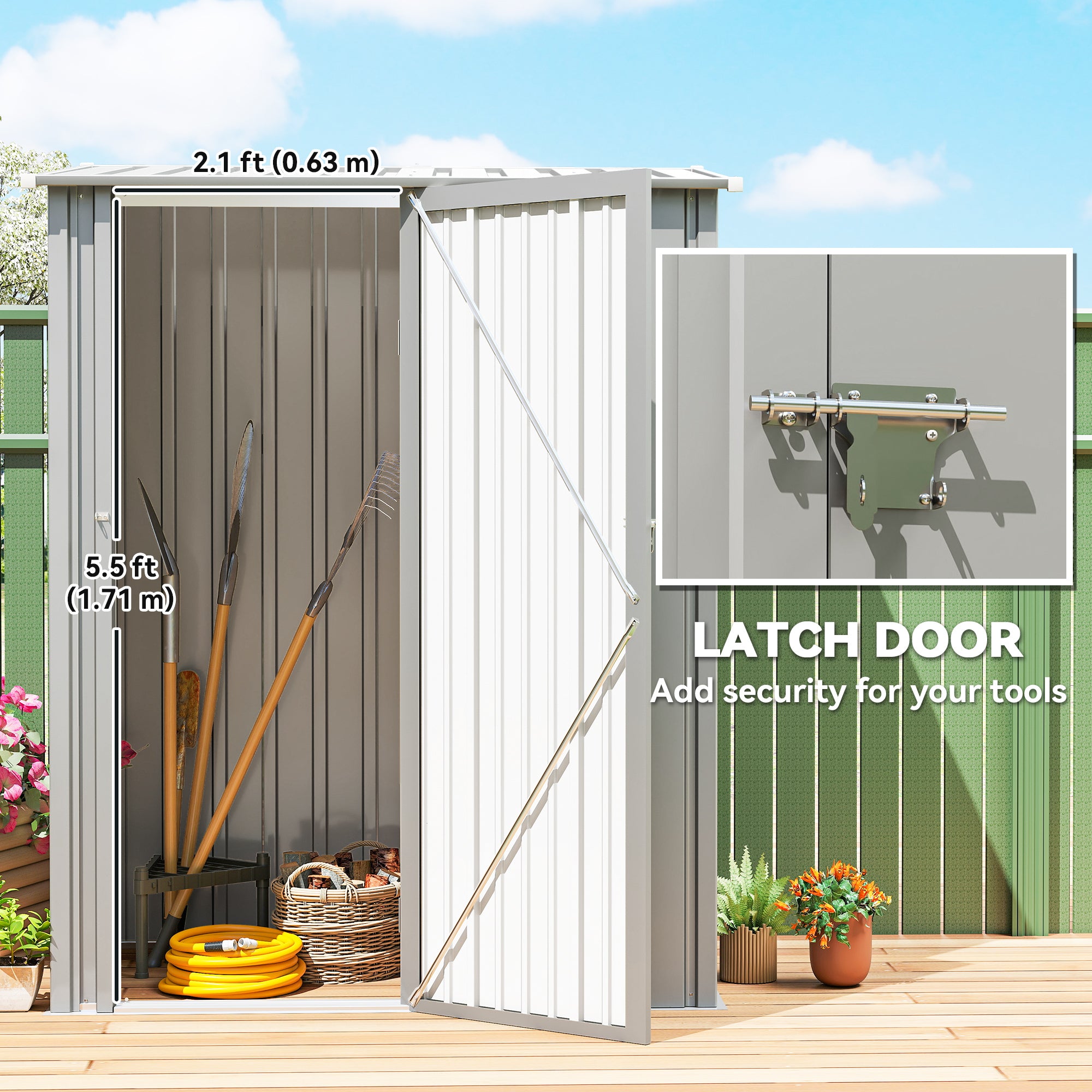 Outsunny 5ft x 3ft Garden Storage Shed, Outdoor Metal Shed with Sloped Roof, Aluminium Grey 