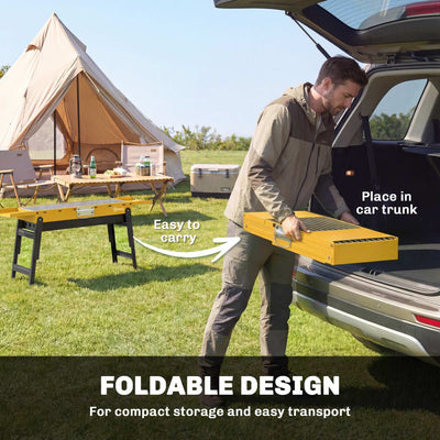 Outsunny Portable BBQ Grill, Foldable Charcoal Grill for Camping and Picnics with 2 Side Shelves and Handle, Yellow 